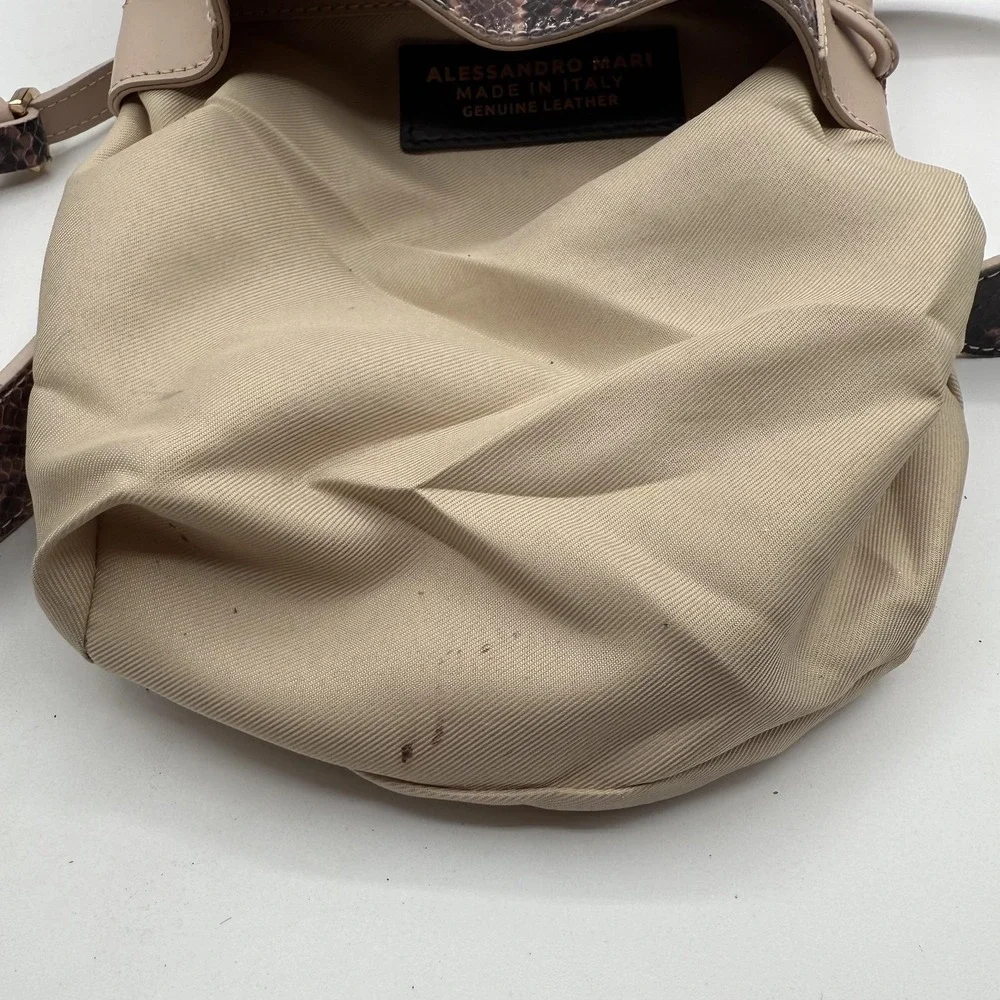 Alessandro Mari Bucket Bag Womens Pink Brown‎ Snakeskin Leather Made Italy Purse